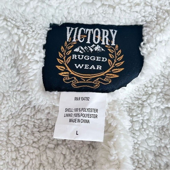 VICTORY RUGGED WEAR VTG 90s Sherpa Lined Fleece Wolf Nature AOP Jacket Men L EUC - Picture 11 of 13